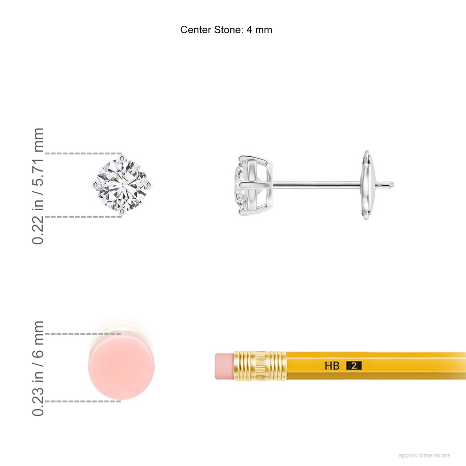 4mm HSI2 Basket-Set Solitaire Diamond Stud Earrings in White Gold ruler