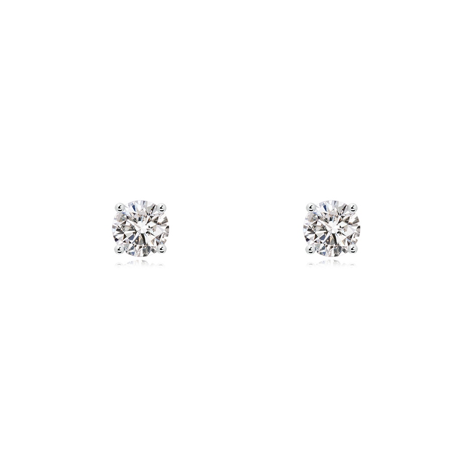 4mm IJI1I2 Basket-Set Solitaire Diamond Stud Earrings in 9K White Gold 