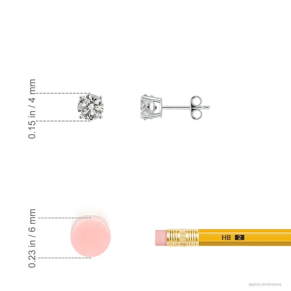 4mm KI3 Basket-Set Solitaire Diamond Stud Earrings in 10K White Gold ruler