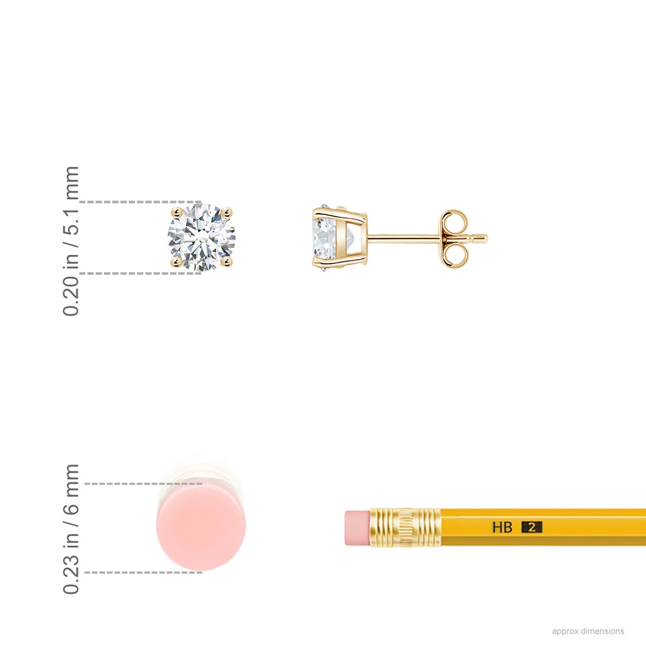 5.1mm GVS2 Basket-Set Solitaire Diamond Stud Earrings in Yellow Gold ruler