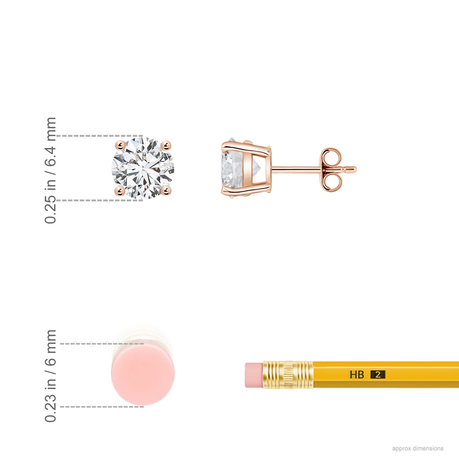 6.4mm HSI2 Basket-Set Solitaire Diamond Stud Earrings in Rose Gold ruler