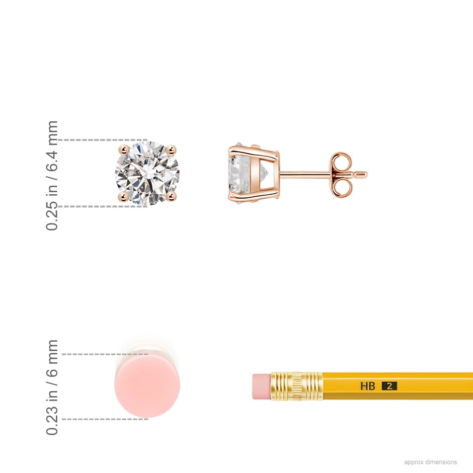 6.4mm IJI1I2 Basket-Set Solitaire Diamond Stud Earrings in Rose Gold ruler