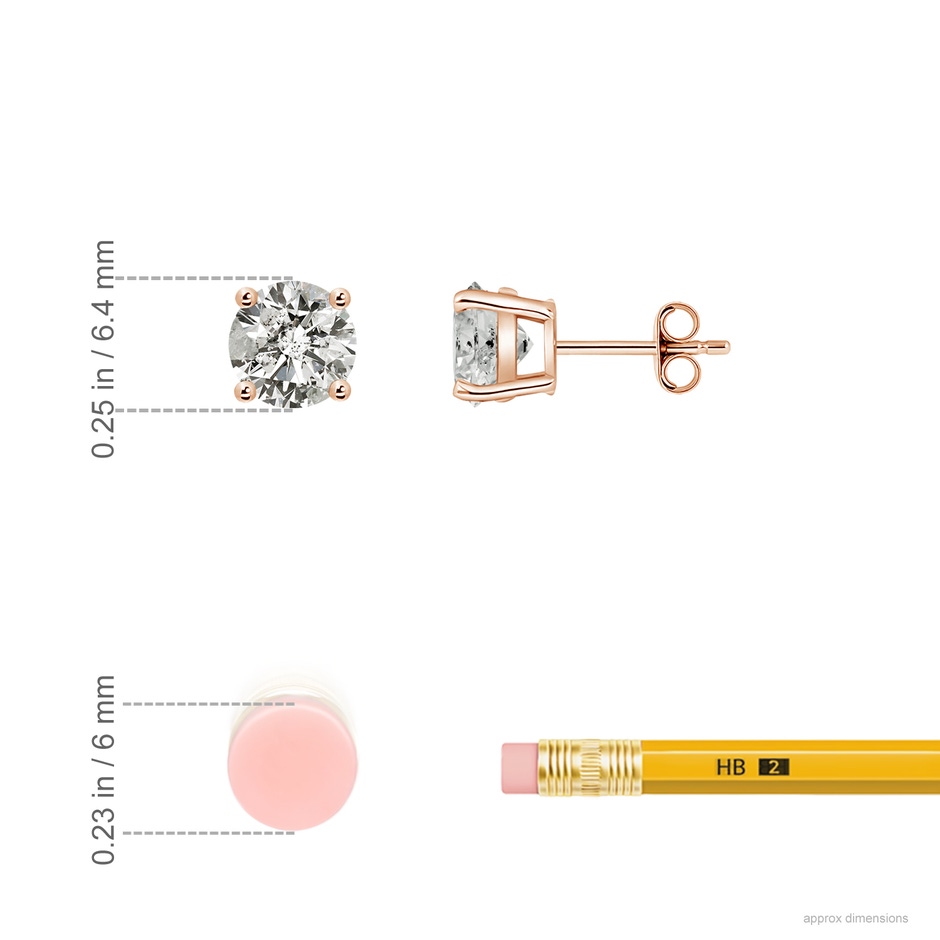 6.4mm KI3 Basket-Set Solitaire Diamond Stud Earrings in Rose Gold ruler