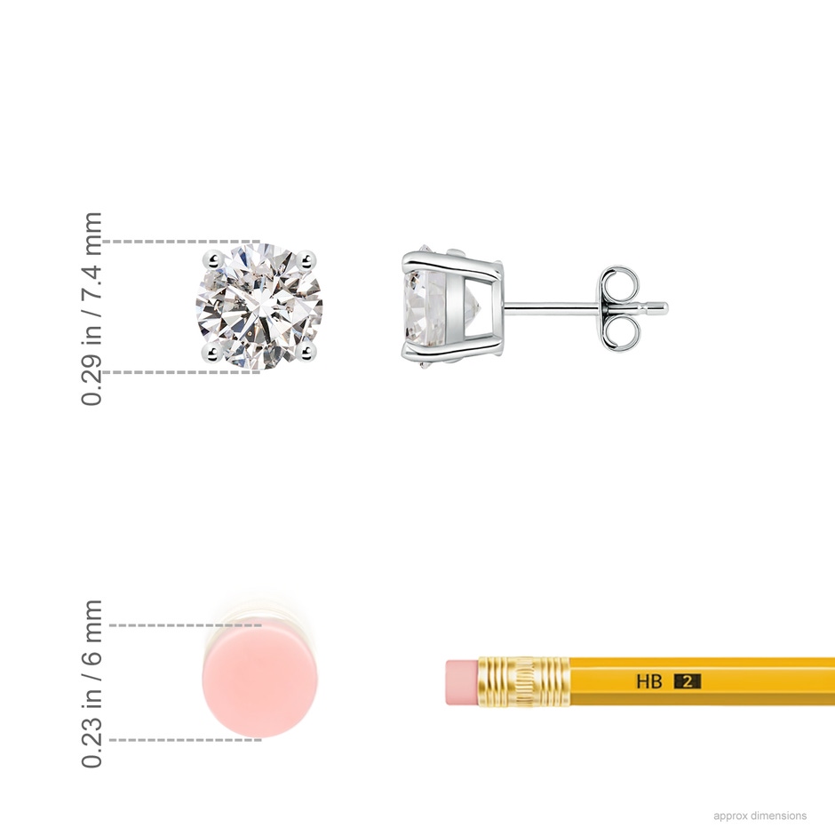 7.4mm IJI1I2 Basket-Set Solitaire Diamond Stud Earrings in P950 Platinum ruler