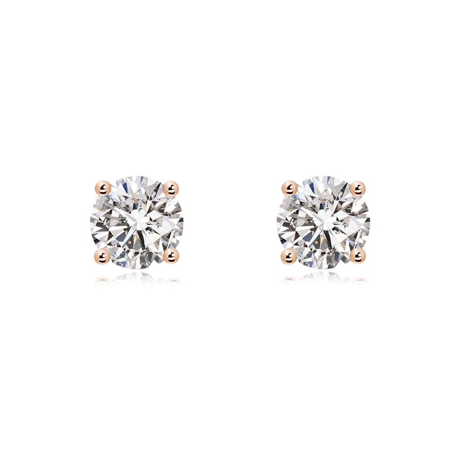 7.4mm IJI1I2 Basket-Set Solitaire Diamond Stud Earrings in Rose Gold 