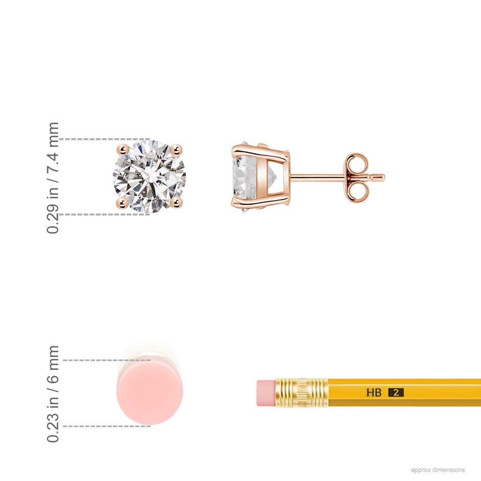 7.4mm IJI1I2 Basket-Set Solitaire Diamond Stud Earrings in Rose Gold ruler