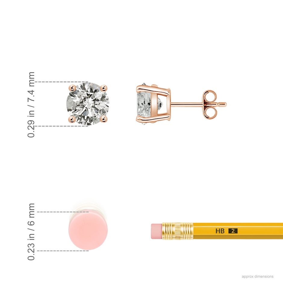 7.4mm KI3 Basket-Set Solitaire Diamond Stud Earrings in Rose Gold ruler