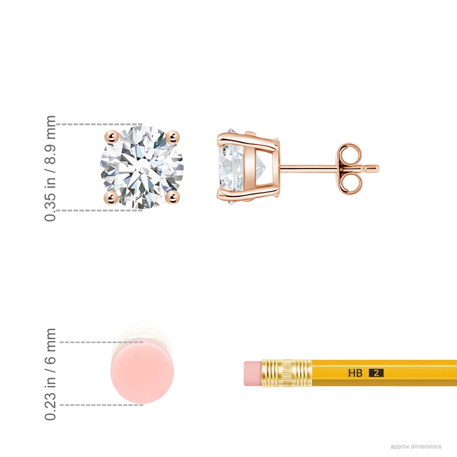 8.9mm GVS2 Basket-Set Solitaire Diamond Stud Earrings in Rose Gold ruler