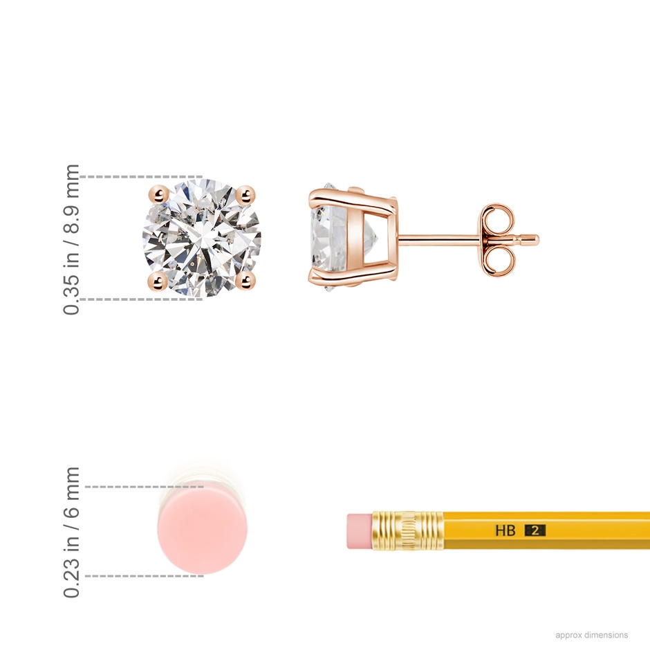 8.9mm IJI1I2 Basket-Set Solitaire Diamond Stud Earrings in Rose Gold ruler