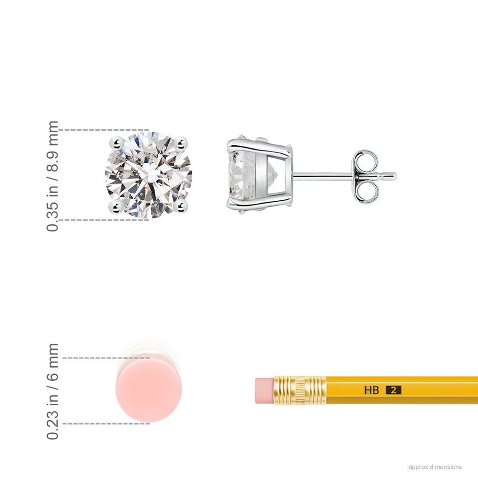 8.9mm IJI1I2 Basket-Set Solitaire Diamond Stud Earrings in White Gold ruler
