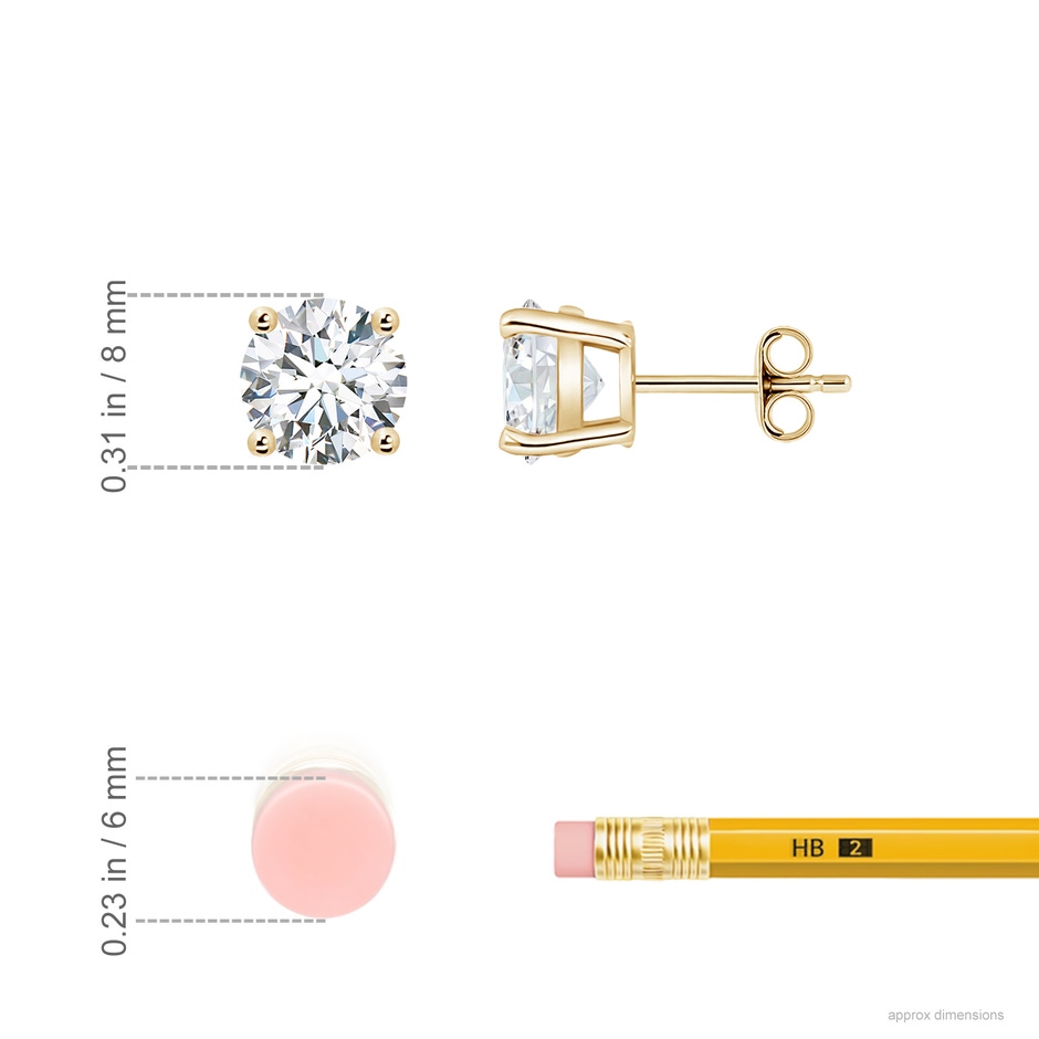 8mm GVS2 Basket-Set Solitaire Diamond Stud Earrings in Yellow Gold ruler