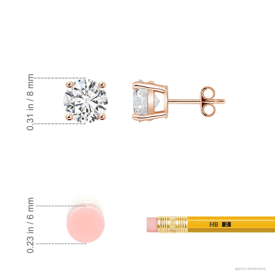 8mm HSI2 Basket-Set Solitaire Diamond Stud Earrings in Rose Gold ruler