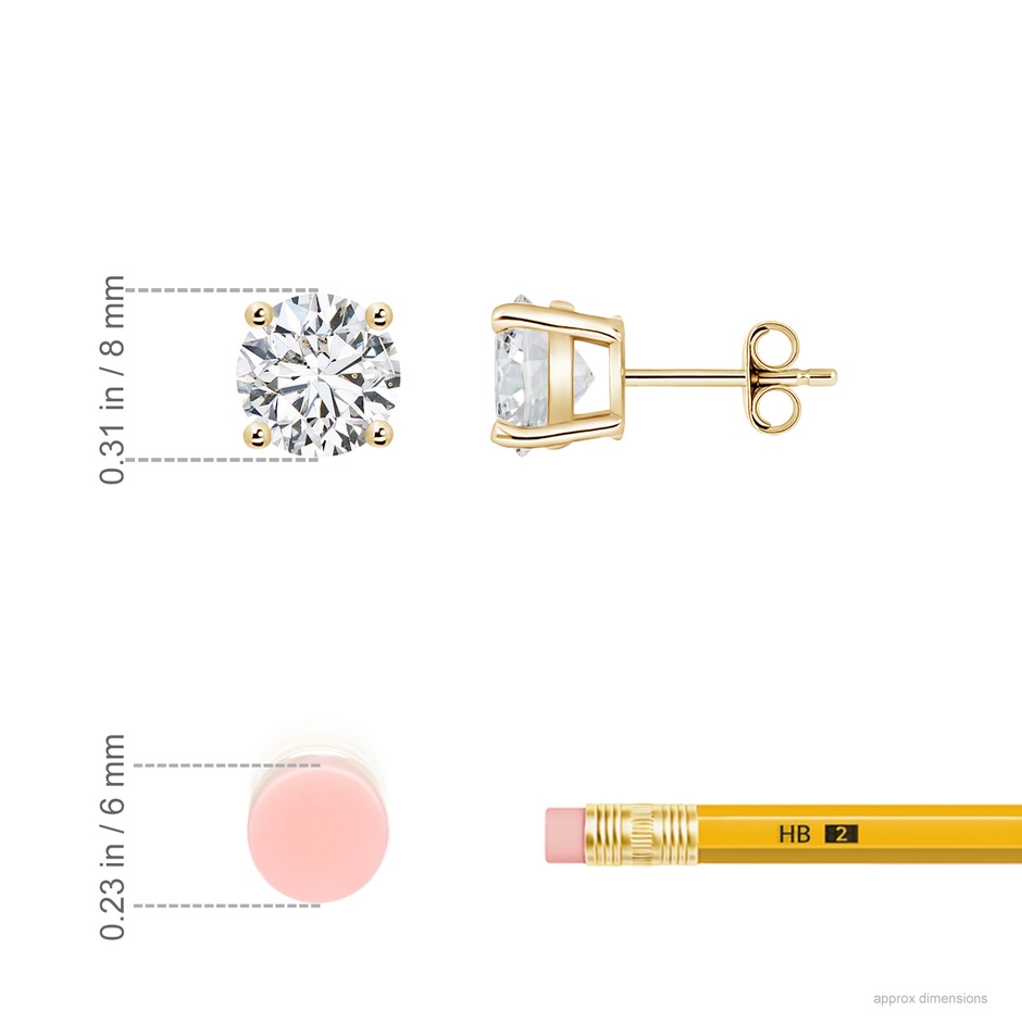 8mm HSI2 Basket-Set Solitaire Diamond Stud Earrings in Yellow Gold ruler
