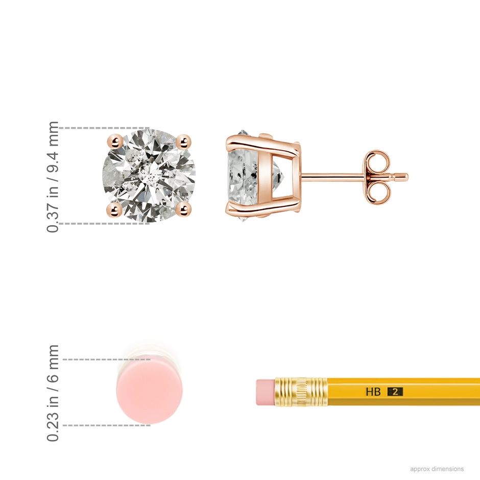 9.4mm KI3 Basket-Set Solitaire Diamond Stud Earrings in Rose Gold ruler