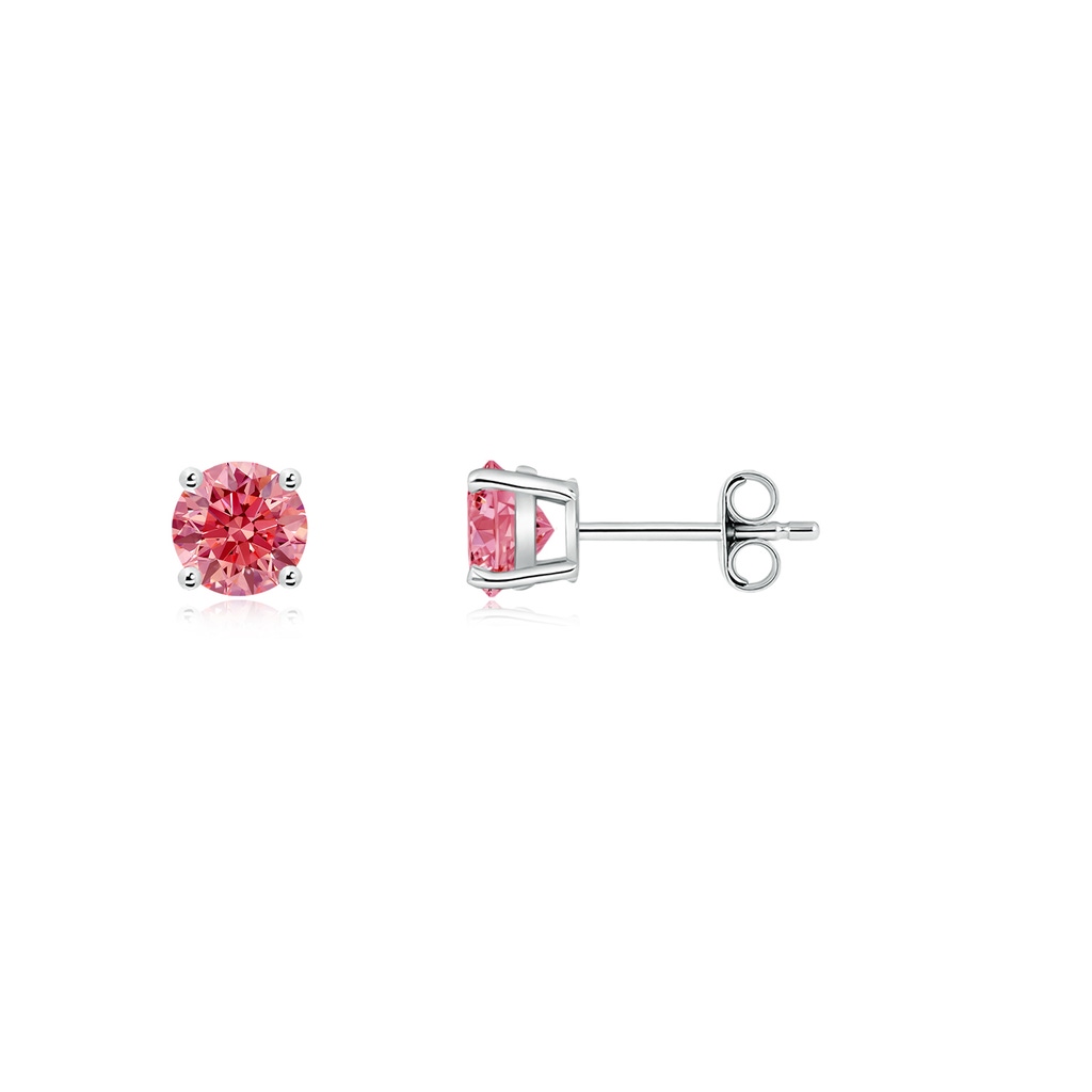 4.6mm AAAA Basket-Set Solitaire Fancy Intense Pink Diamond Stud Earrings in P950 Platinum - side 199