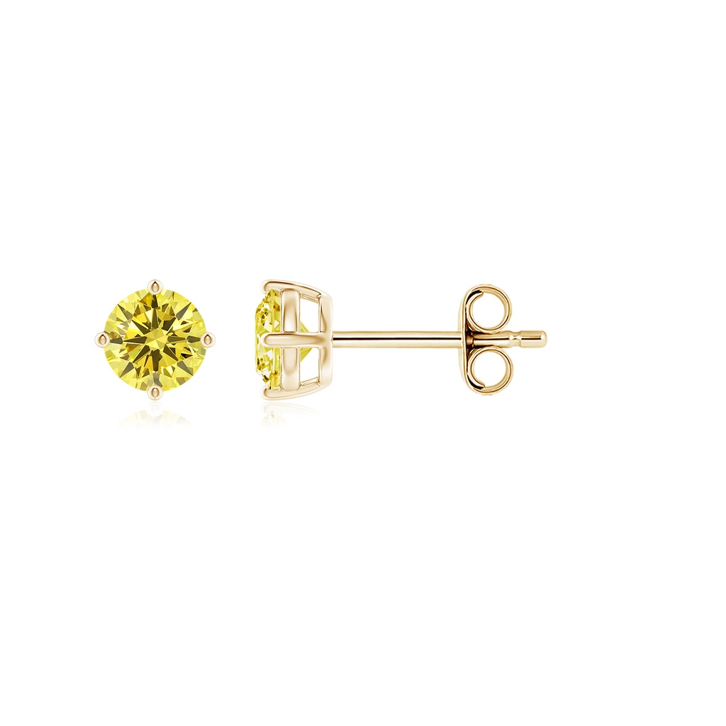 4.6mm AAAA Basket-Set Solitaire Fancy Intense Yellow Diamond Stud Earrings in Yellow Gold