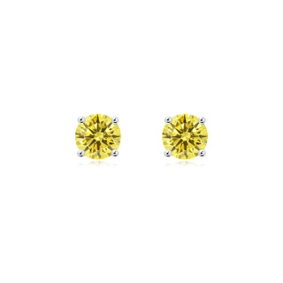 5.5mm AAAA Basket-Set Solitaire Fancy Intense Yellow Diamond Stud Earrings in White Gold
