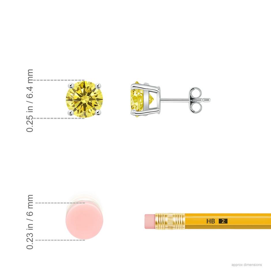 6.4mm AAAA Basket-Set Solitaire Fancy Intense Yellow Diamond Stud Earrings in P950 Platinum ruler