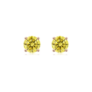 6.4mm AAAA Basket-Set Solitaire Fancy Intense Yellow Diamond Stud Earrings in Rose Gold