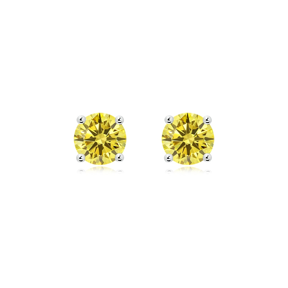 6.4mm AAAA Basket-Set Solitaire Fancy Intense Yellow Diamond Stud Earrings in White Gold 
