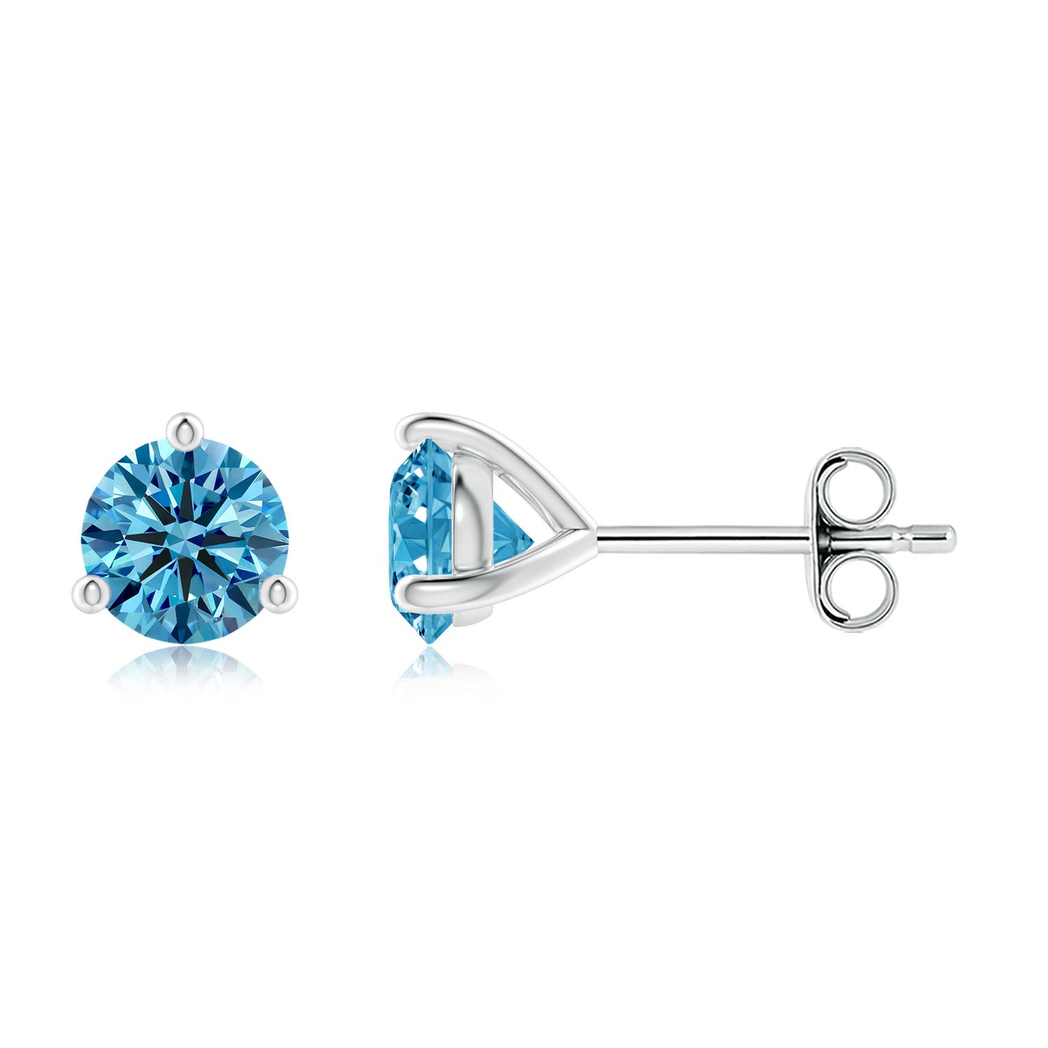 5.1mm AAAA Prong-Set Round Fancy Intense Blue Diamond Martini Stud Earrings in 18K White Gold