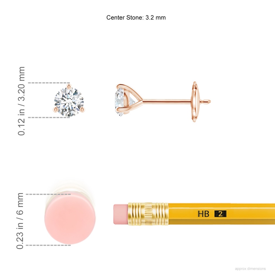 3.2mm GVS2 Prong-Set Round Diamond Martini Stud Earrings in 9K Rose Gold ruler