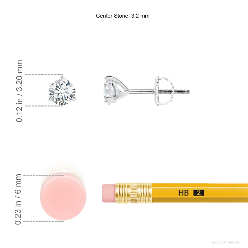 3.2mm GVS2 Prong-Set Round Diamond Martini Stud Earrings in P950 Platinum ruler