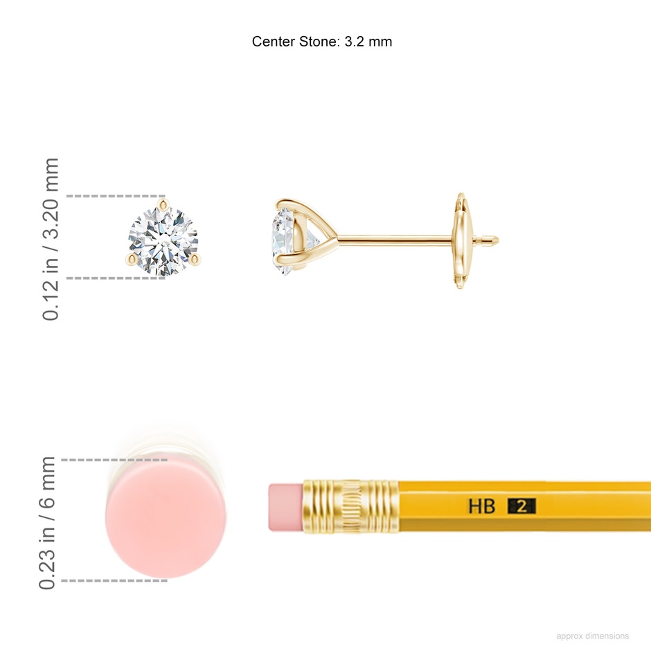 3.2mm GVS2 Prong-Set Round Diamond Martini Stud Earrings in Yellow Gold ruler