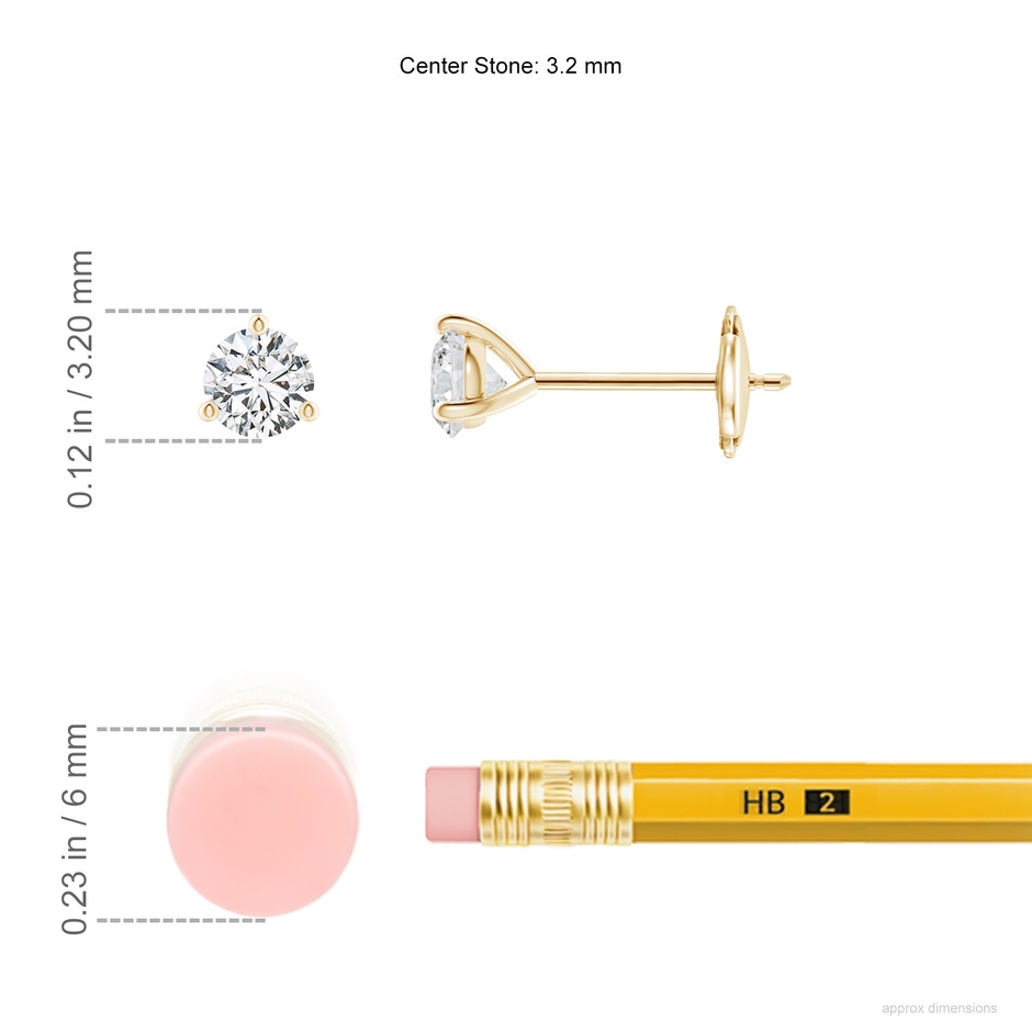 3.2mm HSI2 Prong-Set Round Diamond Martini Stud Earrings in 18K Yellow Gold ruler