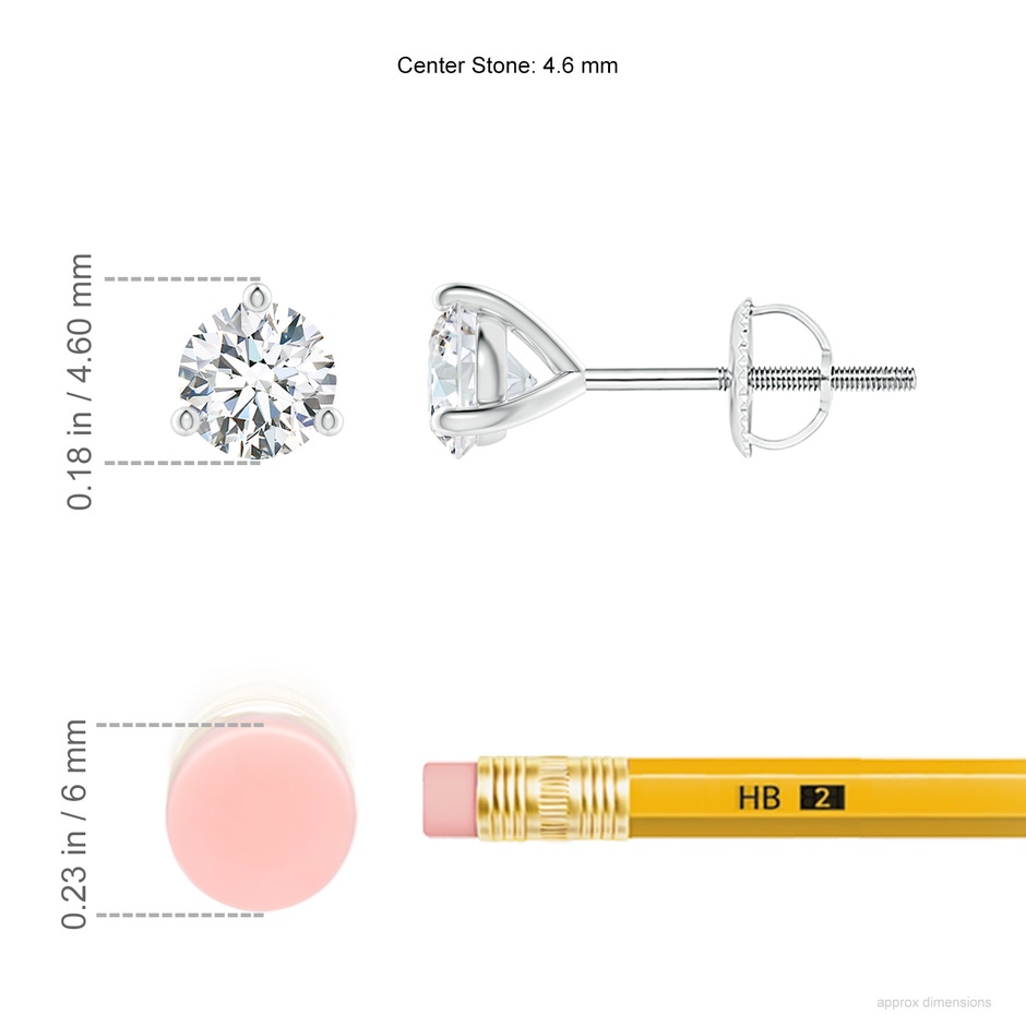 4.6mm GVS2 Prong-Set Round Diamond Martini Stud Earrings in P950 Platinum ruler