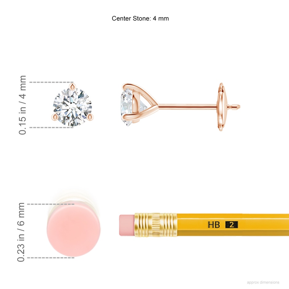 4mm GVS2 Prong-Set Round Diamond Martini Stud Earrings in Rose Gold ruler