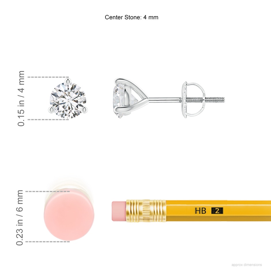 4mm HSI2 Prong-Set Round Diamond Martini Stud Earrings in P950 Platinum ruler