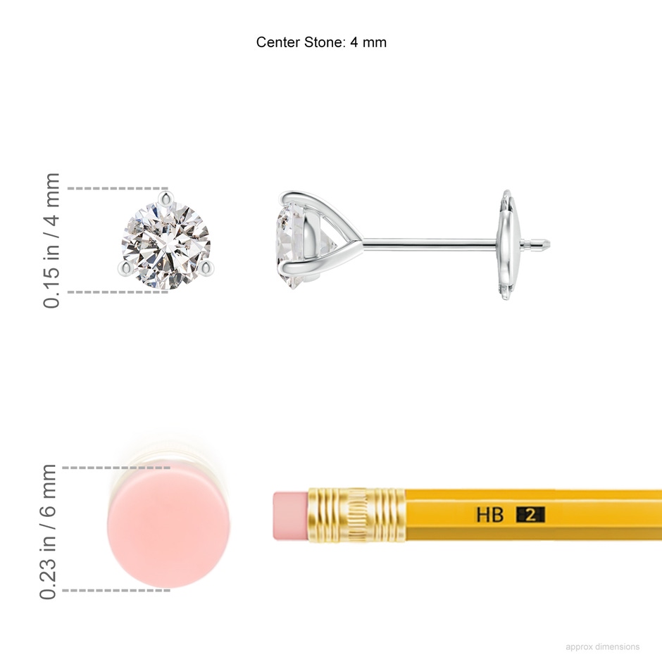 4mm IJI1I2 Prong-Set Round Diamond Martini Stud Earrings in White Gold ruler
