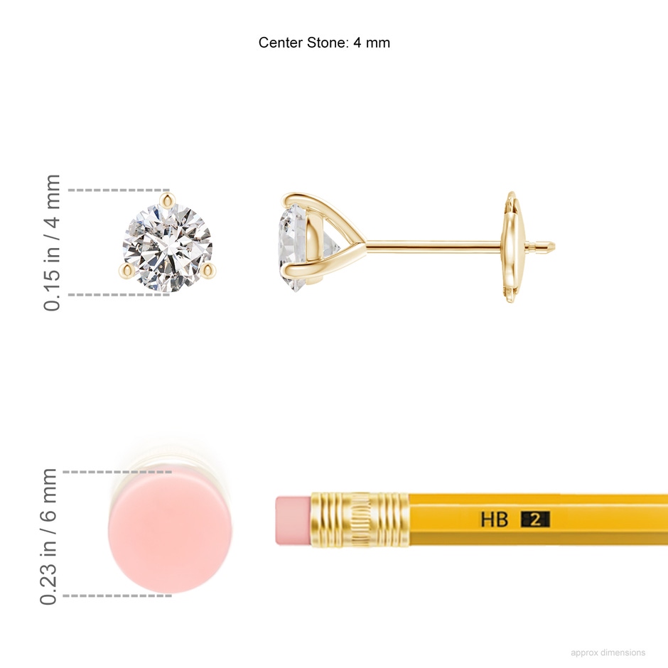 4mm IJI1I2 Prong-Set Round Diamond Martini Stud Earrings in Yellow Gold ruler