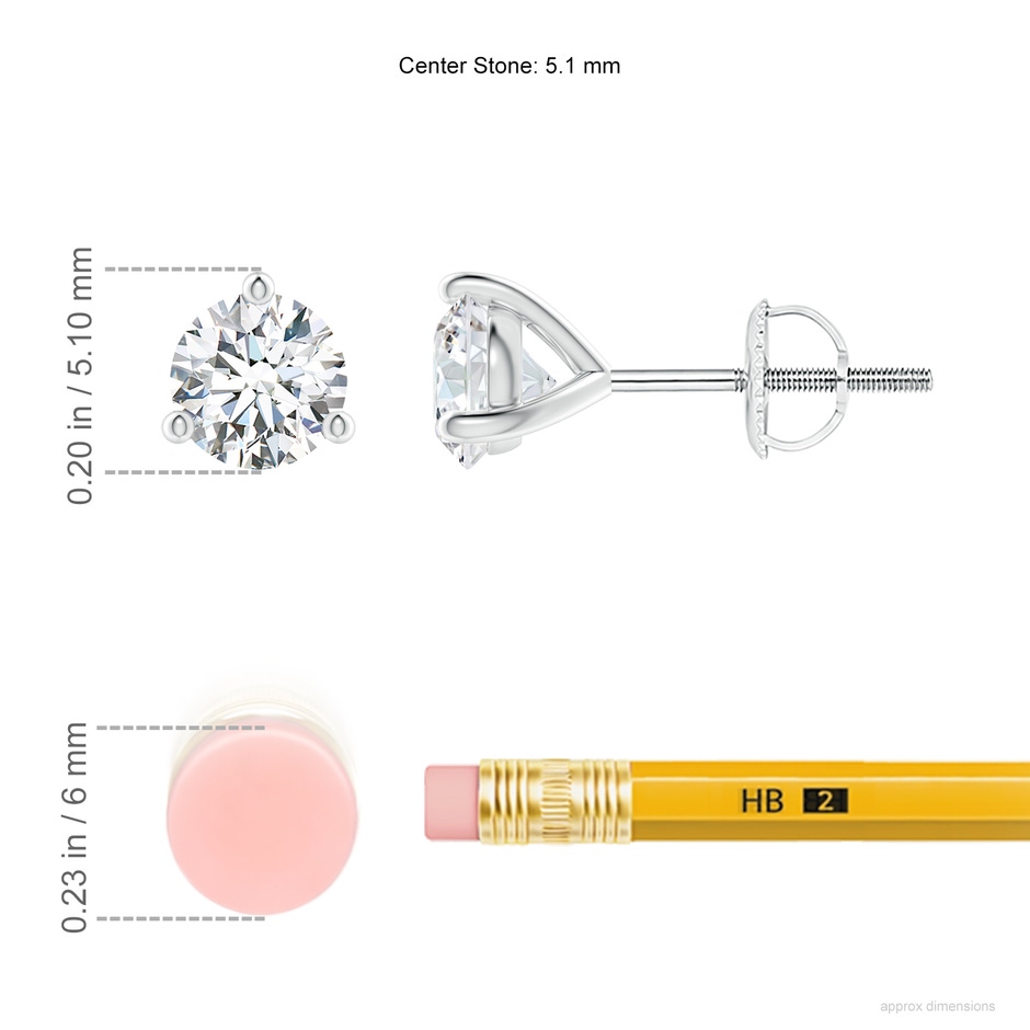 5.1mm GVS2 Prong-Set Round Diamond Martini Stud Earrings in P950 Platinum ruler