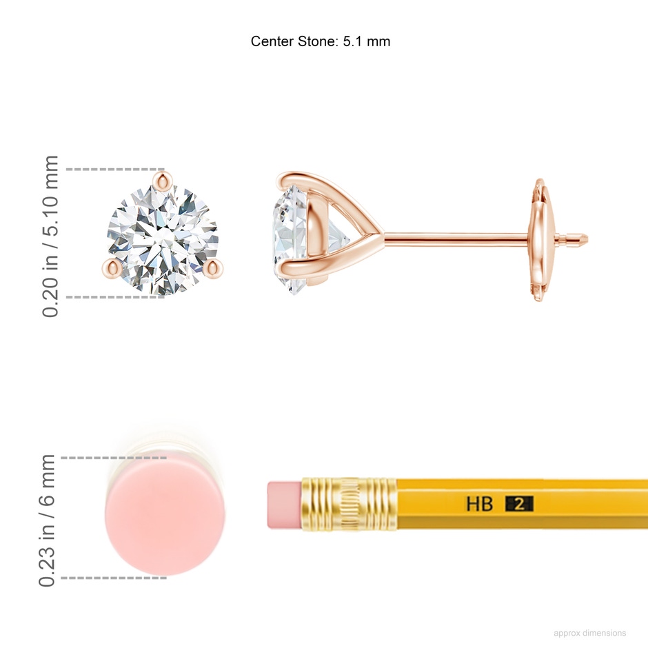 5.1mm GVS2 Prong-Set Round Diamond Martini Stud Earrings in Rose Gold ruler