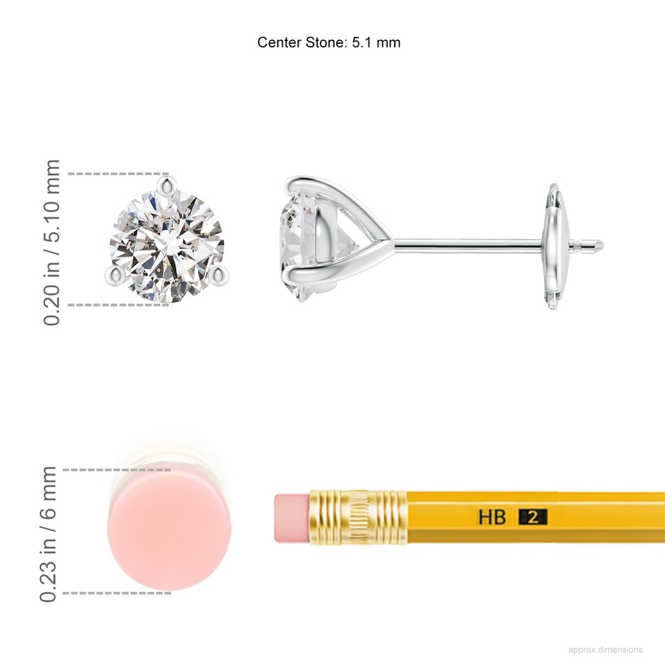 5.1mm IJI1I2 Prong-Set Round Diamond Martini Stud Earrings in White Gold ruler