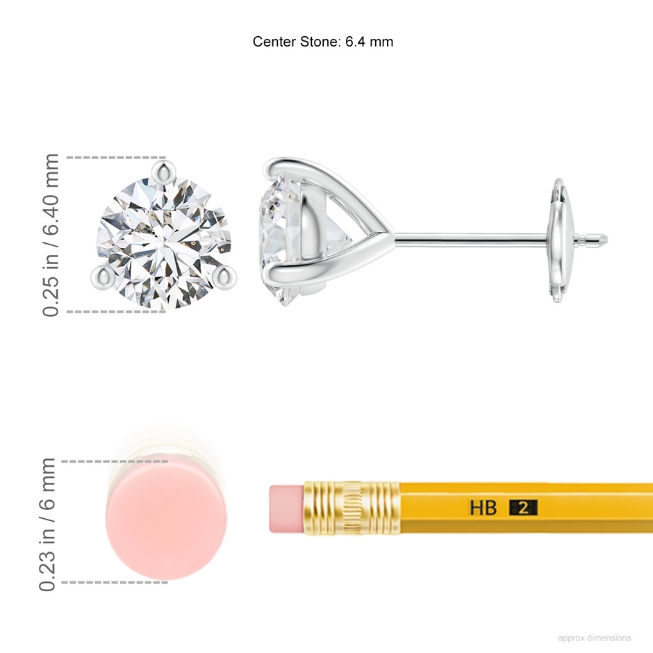 6.4mm HSI2 Prong-Set Round Diamond Martini Stud Earrings in White Gold ruler