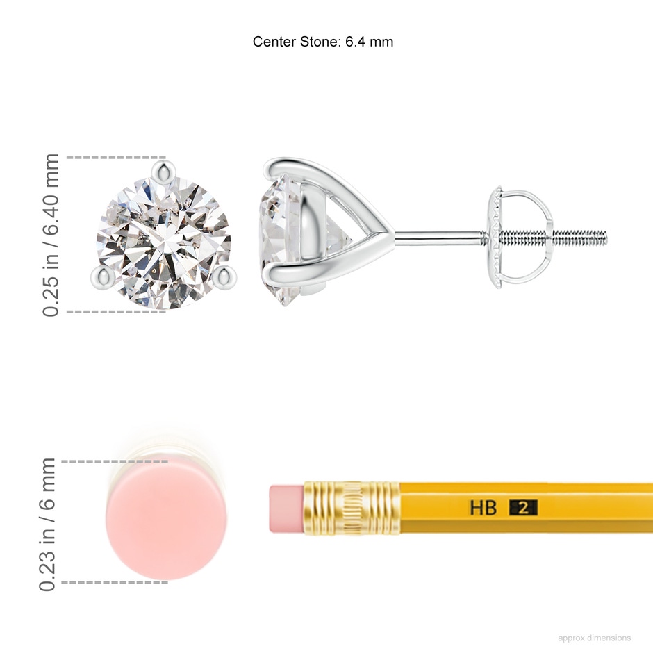 6.4mm IJI1I2 Prong-Set Round Diamond Martini Stud Earrings in P950 Platinum ruler