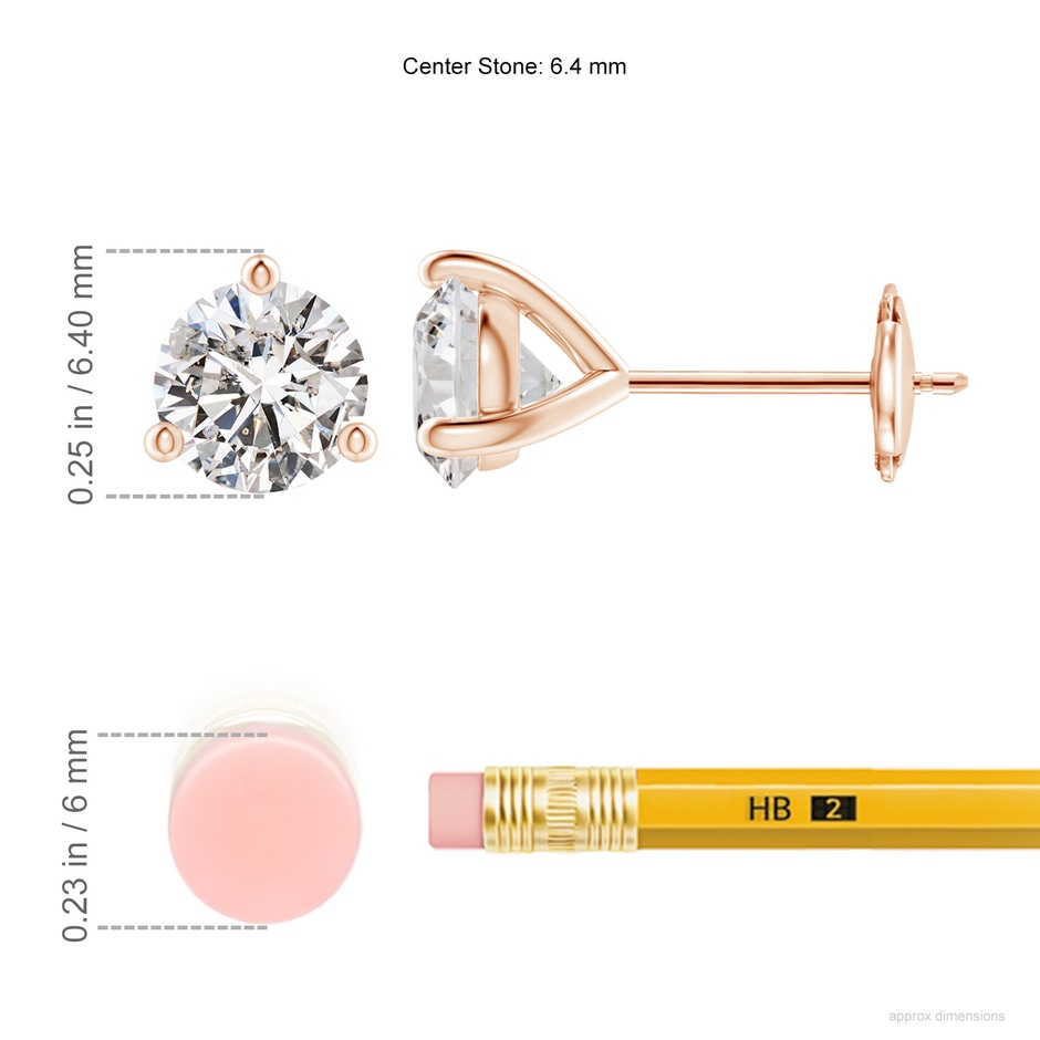 6.4mm IJI1I2 Prong-Set Round Diamond Martini Stud Earrings in Rose Gold ruler