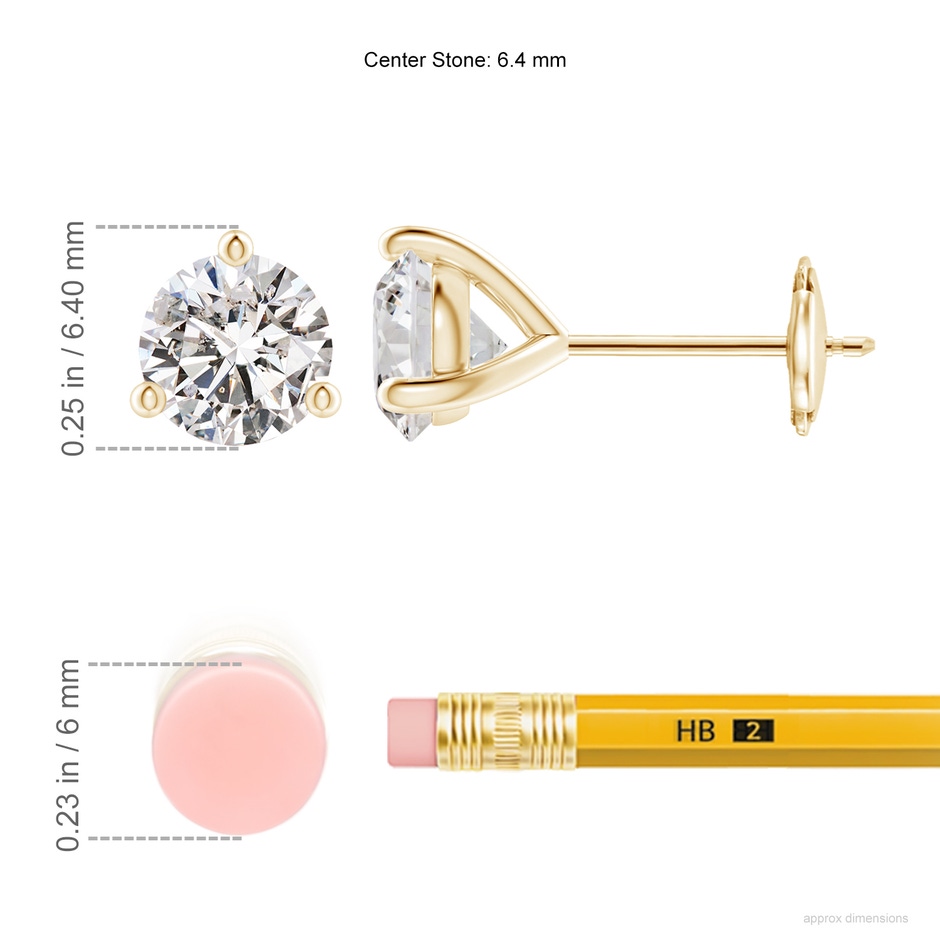 6.4mm IJI1I2 Prong-Set Round Diamond Martini Stud Earrings in Yellow Gold ruler