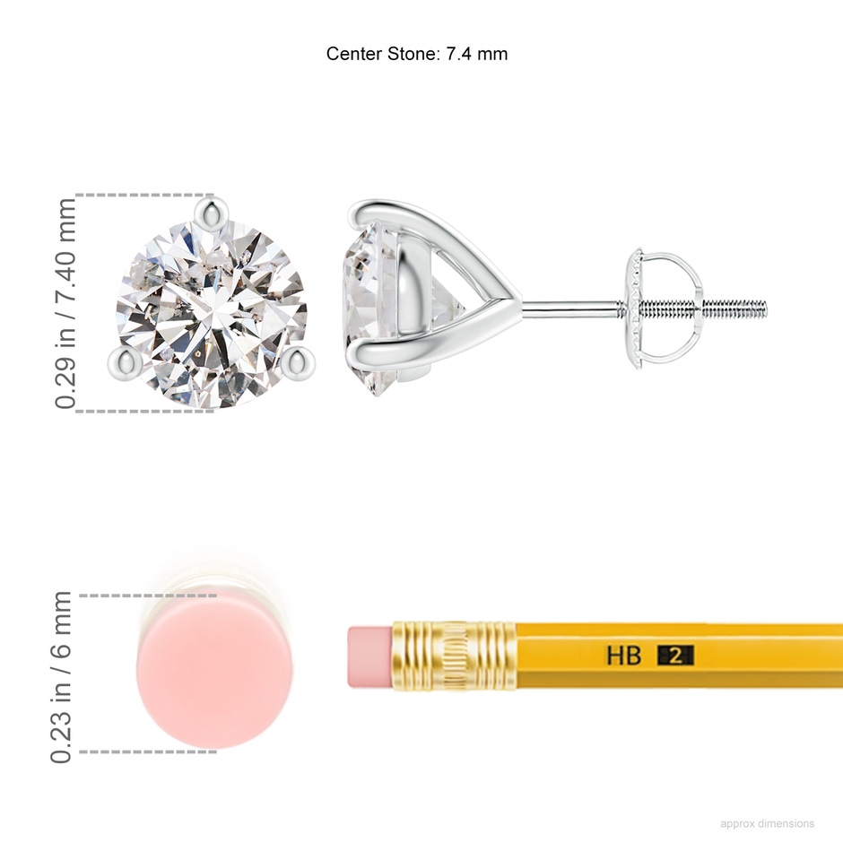 7.4mm IJI1I2 Prong-Set Round Diamond Martini Stud Earrings in P950 Platinum ruler