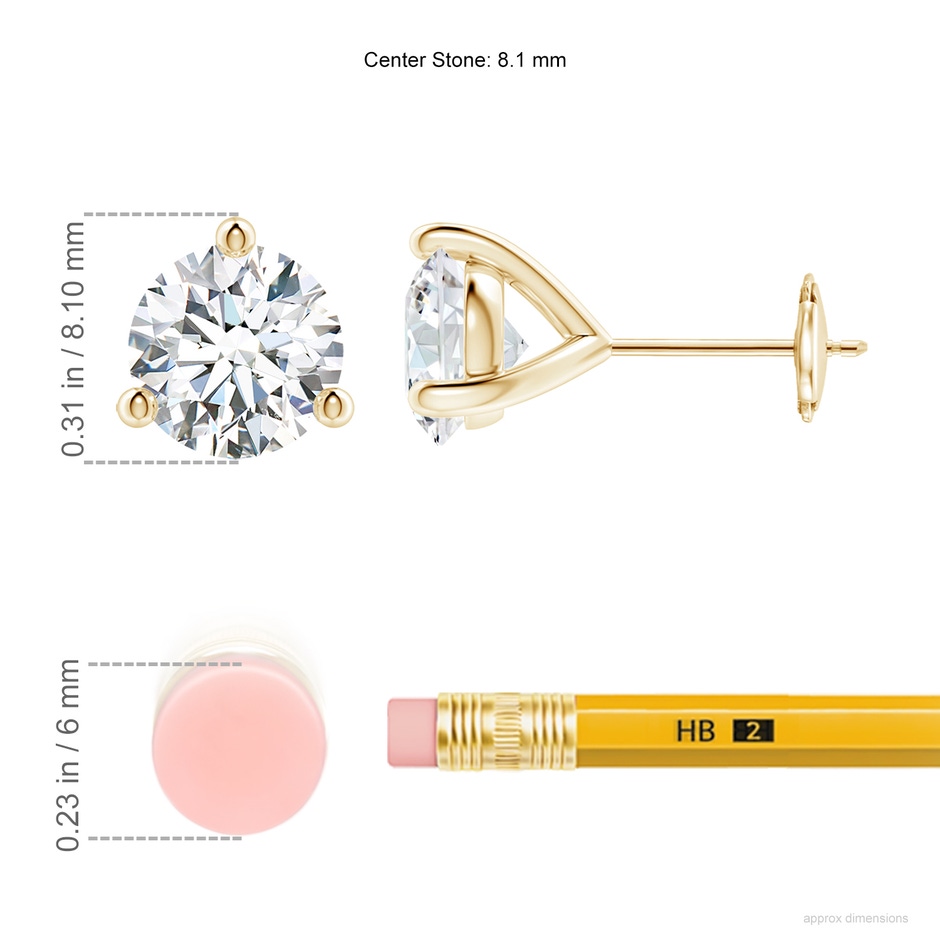 8.1mm GVS2 Prong-Set Round Diamond Martini Stud Earrings in Yellow Gold ruler