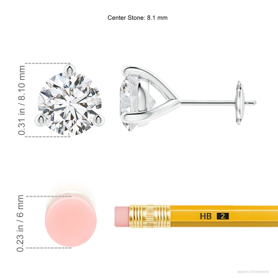 8.1mm HSI2 Prong-Set Round Diamond Martini Stud Earrings in White Gold ruler