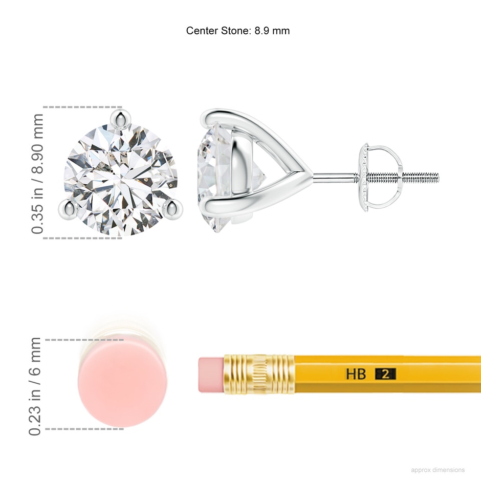 8.9mm HSI2 Prong-Set Round Diamond Martini Stud Earrings in P950 Platinum ruler