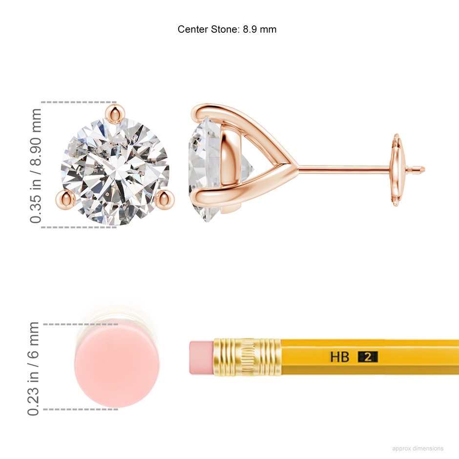 8.9mm IJI1I2 Prong-Set Round Diamond Martini Stud Earrings in Rose Gold ruler