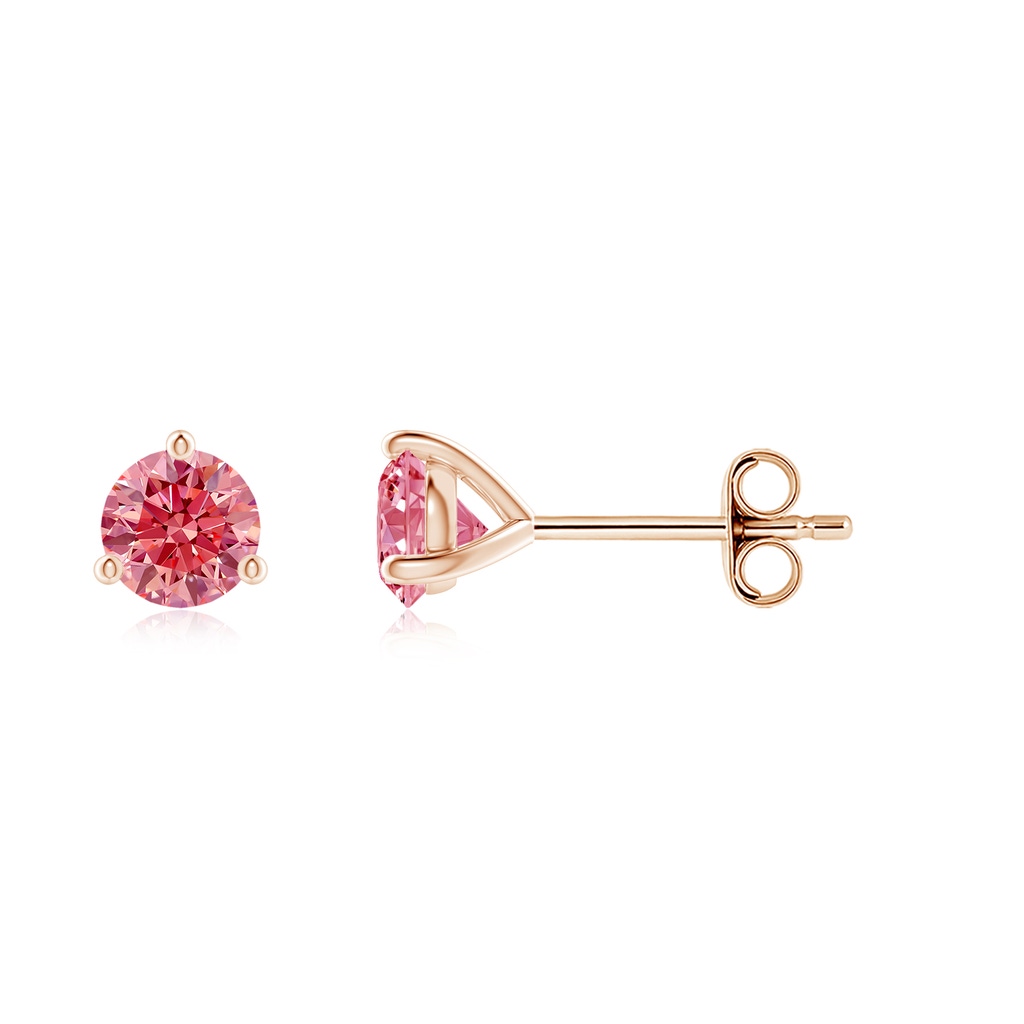 4mm AAAA Prong-Set Round Fancy Intense Pink Diamond Martini Stud Earrings in Rose Gold