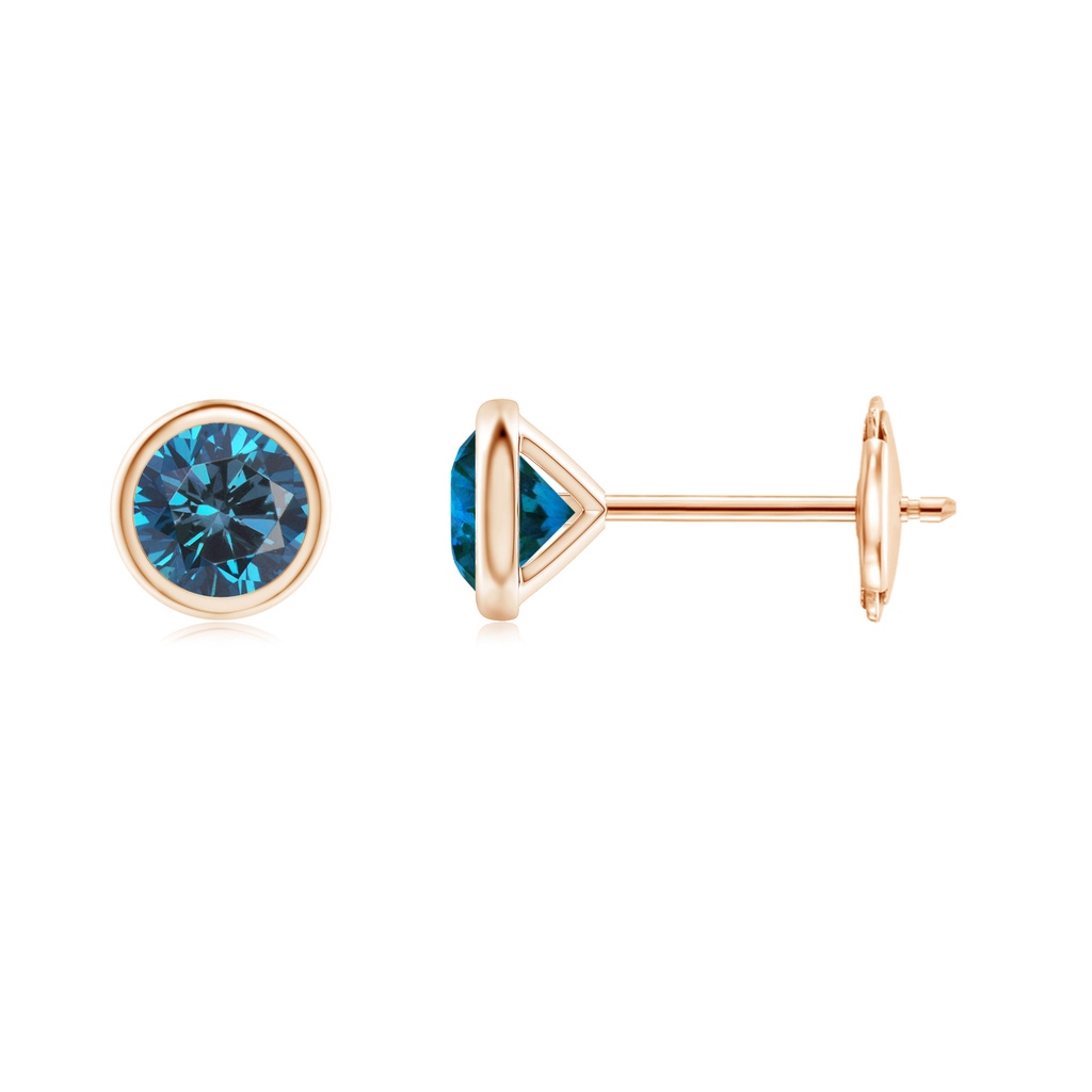 4mm AAA Bezel-Set Blue Diamond Martini Stud Earrings in Rose Gold