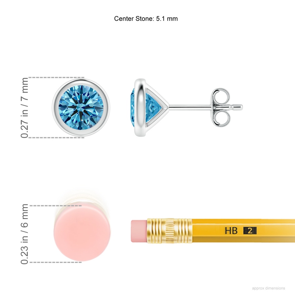 5.1mm AAAA Bezel-Set Fancy Intense Blue Diamond Martini Stud Earrings in White Gold ruler