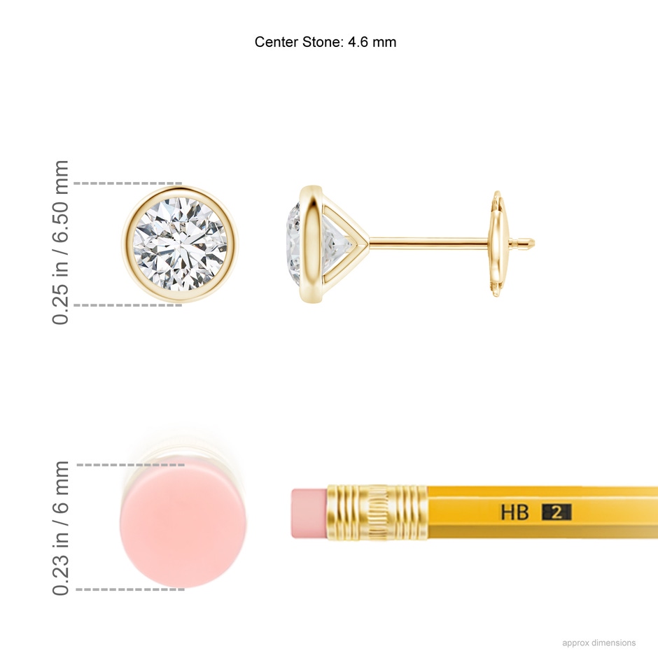 4.6mm HSI2 Bezel-Set Diamond Martini Stud Earrings in Yellow Gold ruler